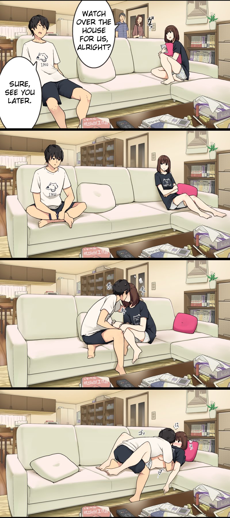 We Start Having Sex on the Living Rooms Sofa as Soon as Our Parents Leave  (wakamatsu), 10 images. Cunnilingus porn comics.