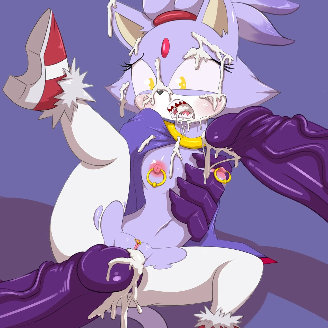 blaze the cat, sega, sonic the hedgehog (series), hi res, anthro, ass, bedr...