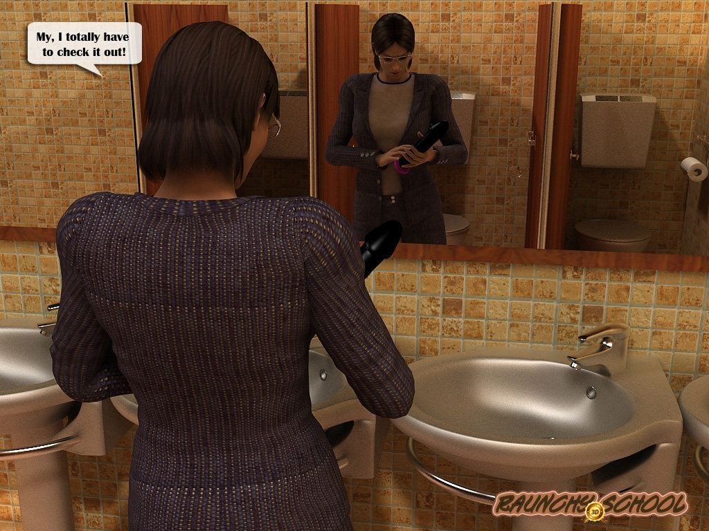 Raunchy School - Girls caught using a giant sex toy in the bathroom porn comic image number 39