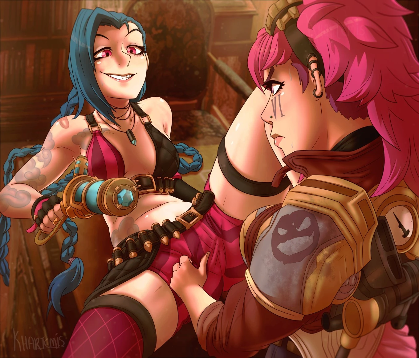 Jinx and Vi (league of legends) porn comic by [khartemis]. Kissing porn  comics.
