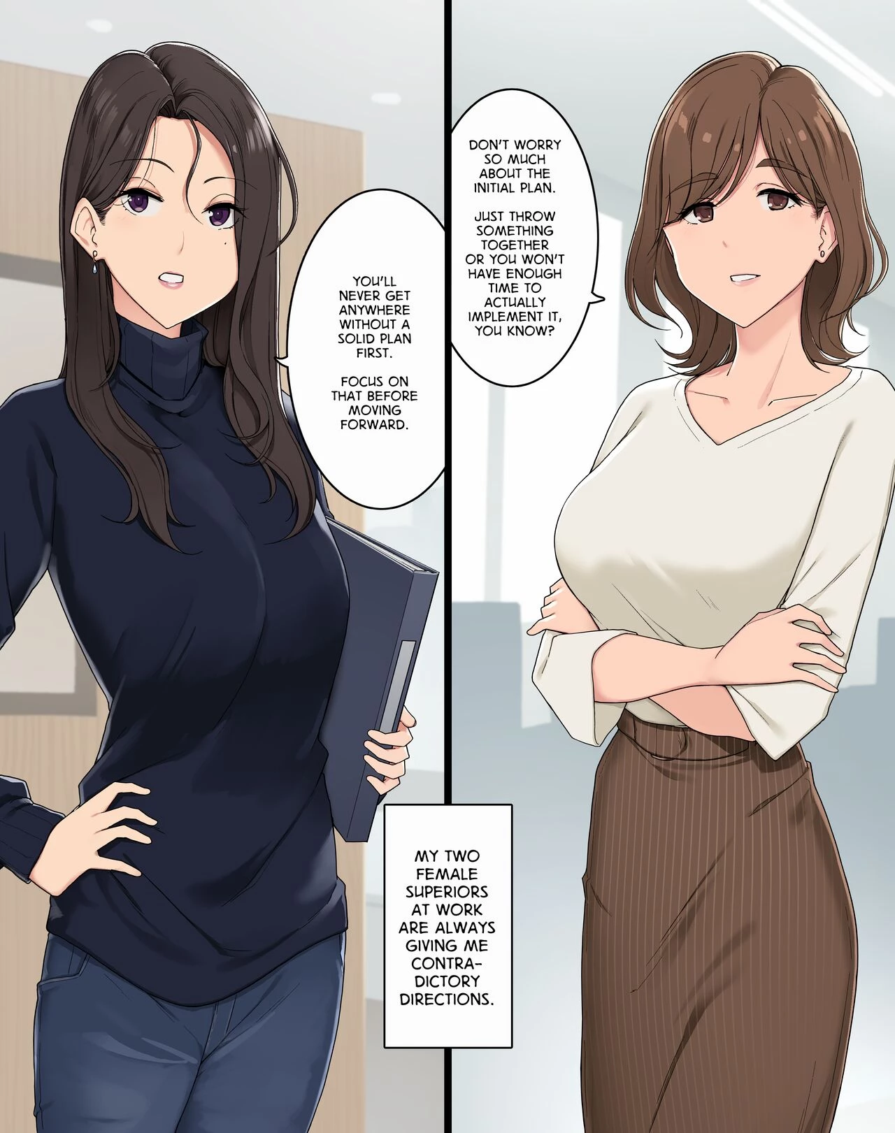 Beset on Either Side by My Female Superiors, My Brain Short-Circuited Onna Joushi Futari ni Ryougawa kara Semerarete Nou Bug-rasareru Hanashi