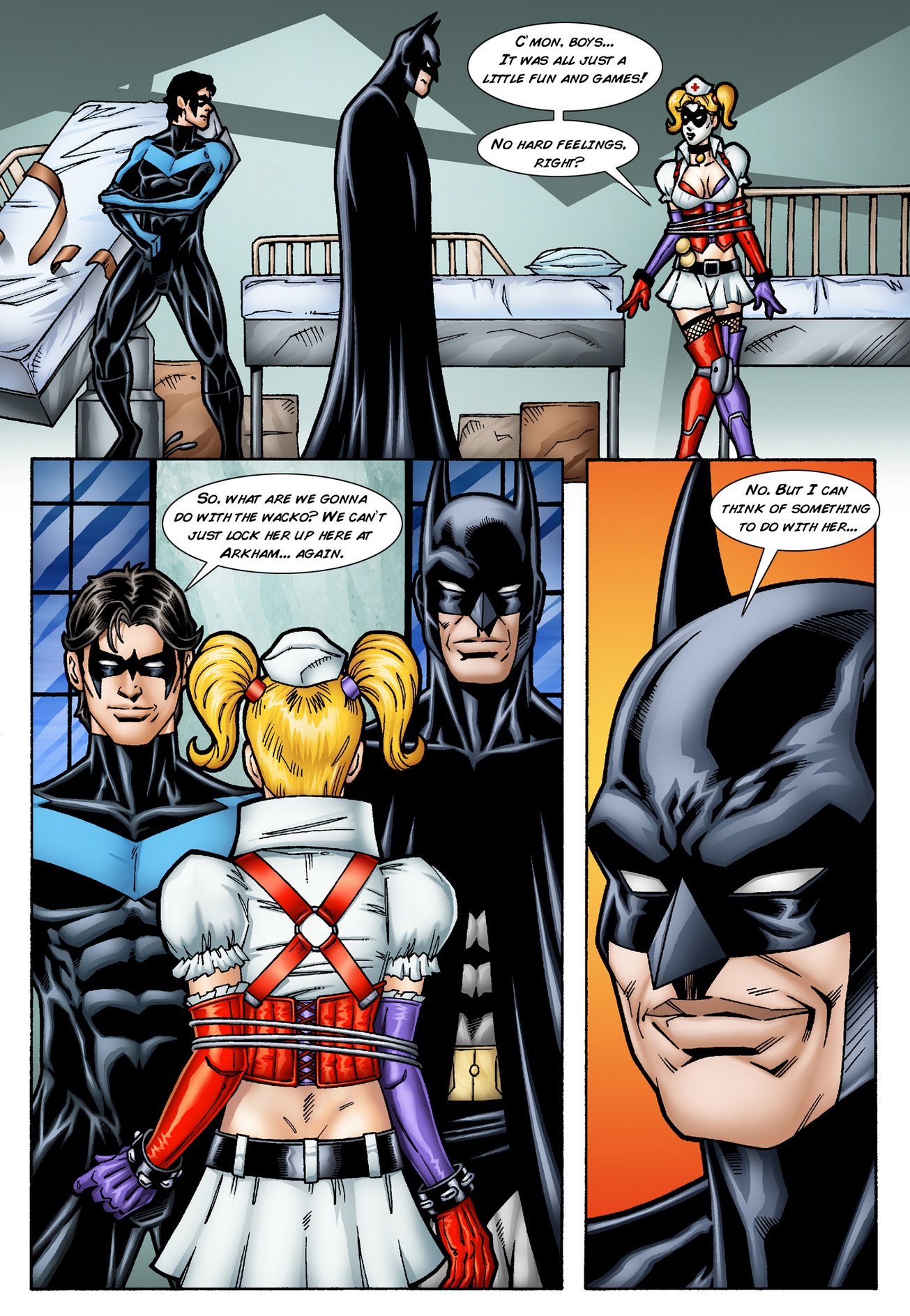 Batman and Nightwing discipline Harley Quinn image number 5